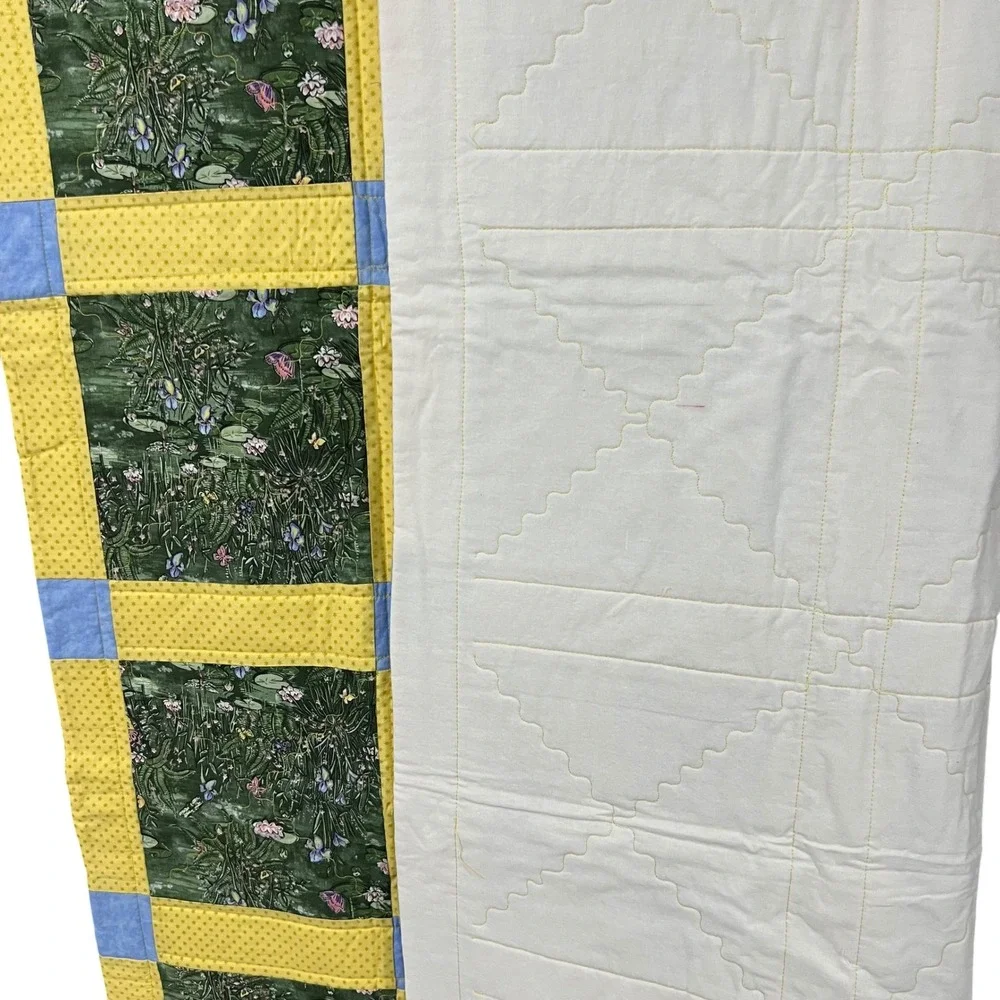 Handmade Botanical Pond Life Patchwork 54x42 Quilt Decor Throw